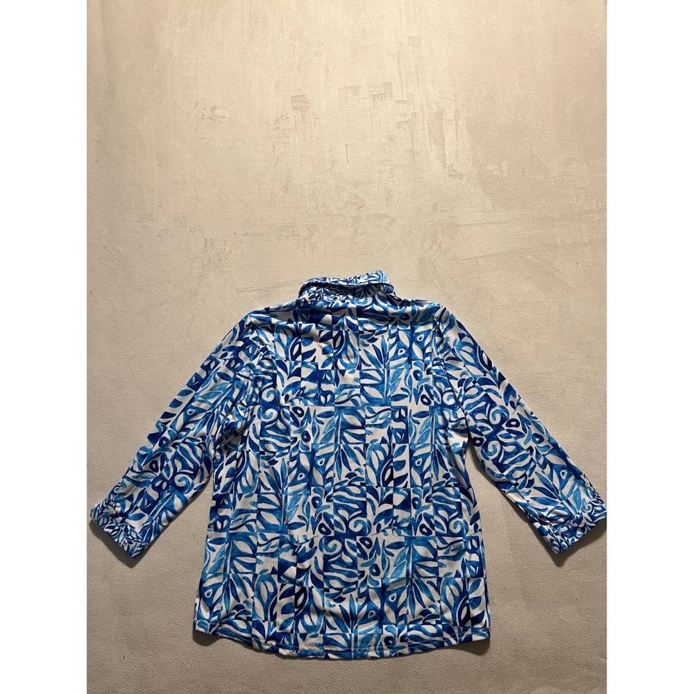 Stella Parker Collection Blue White Abstract Print Polo Shirt Womens Size Large - Picture 2 of 10
